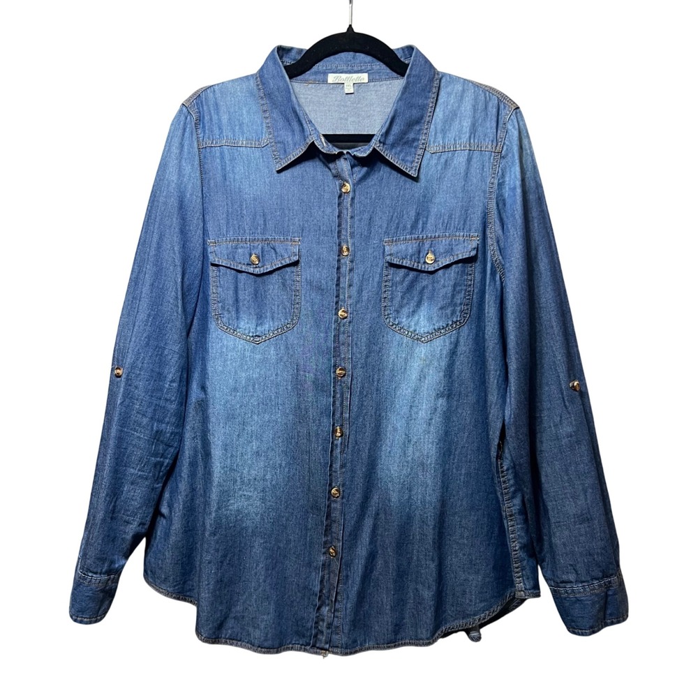 Bottlette Denim Shirt Roll Tab Long‎ Sleeve Button Up Western 1XL